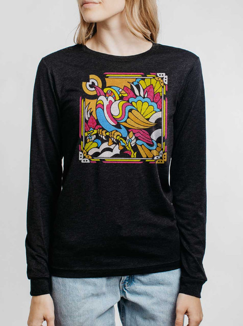 Bright Bird - Multicolor on Heather Black Triblend Womens Long Sleeve