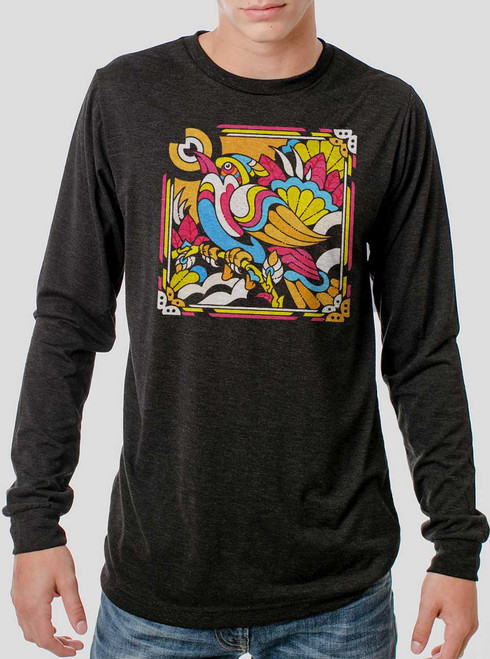 Bright Bird - Multicolor on Heather Black Triblend Men's Long Sleeve