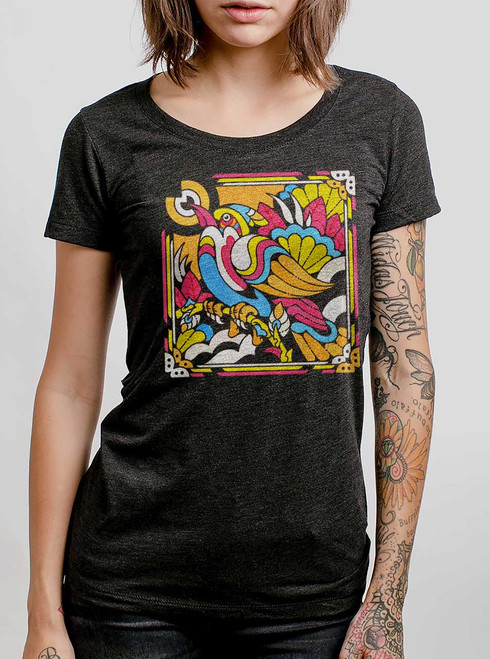 Bright Bird - Multicolor on Heather Black Triblend Junior Womens T-Shirt