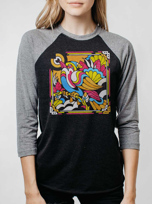 Bright Bird - Multicolor on Heather Black and Grey Triblend Womens Raglan