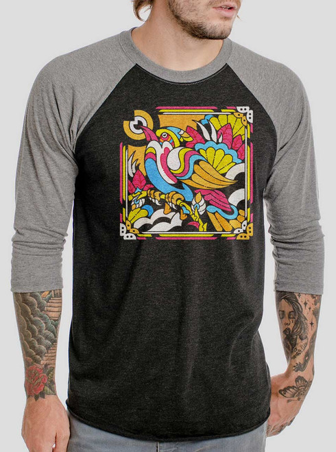 Bright Bird - Multicolor on Heather Black and Grey Triblend Raglan