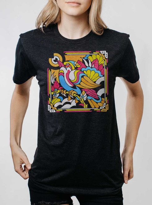 Bright Bird - Multicolor on Heather Black Triblend Womens Unisex T Shirt