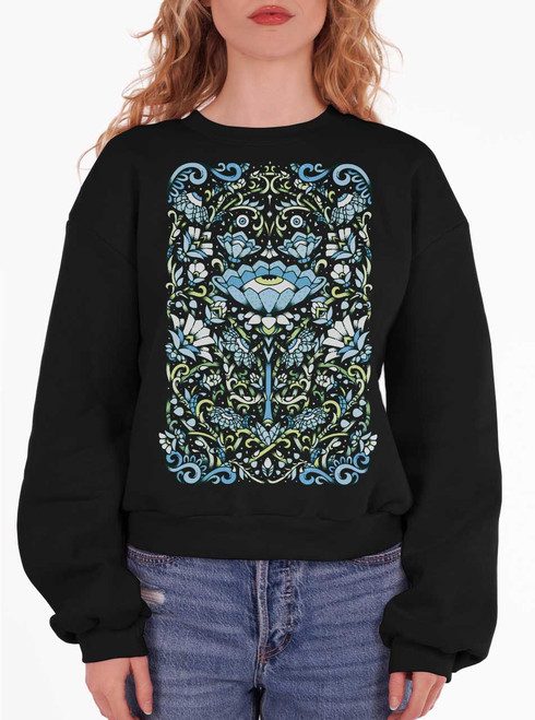 Touch Grass - Multicolor on Black Women's Balloon Sleeve Sweatshirt