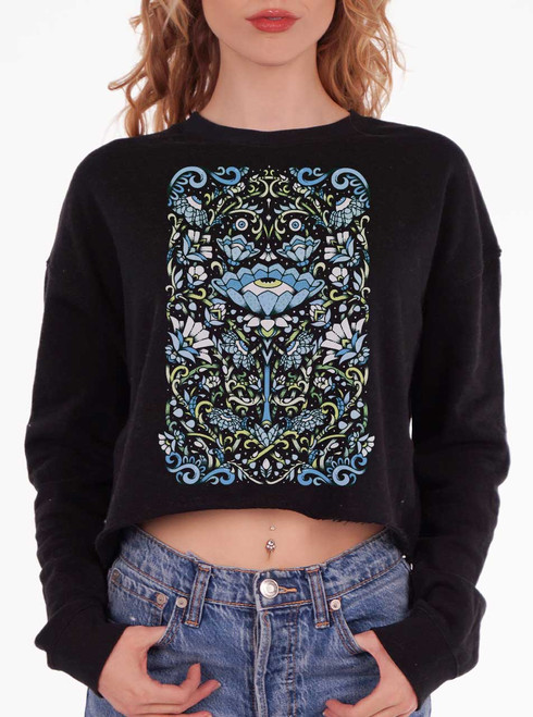 Touch Grass - Multicolor on Black Women's Cropped Sweatshirt