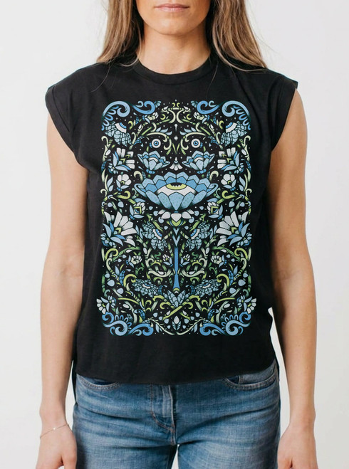 Touch Grass - Multicolor on Black Women's Rolled Cuff T-Shirt