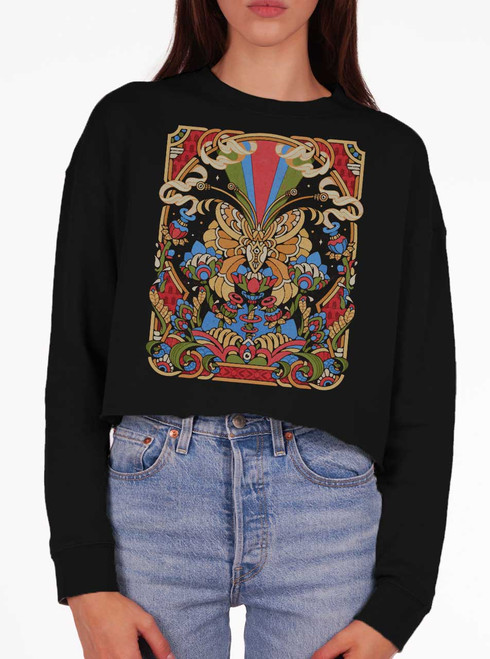 Mariposa - Multicolor on Black Women's Cropped Sweatshirt