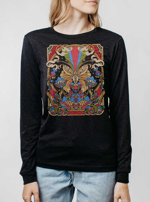 Mariposa - Multicolor on Heather Black Triblend Womens Long Sleeve