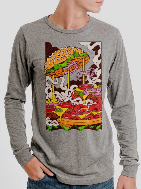 Cheeseburger - Multicolor on Heather Grey Triblend Men's Long Sleeve