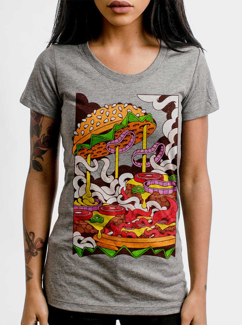 Cheeseburger - Multicolor on Heather Grey Triblend Junior Womens T-Shirt