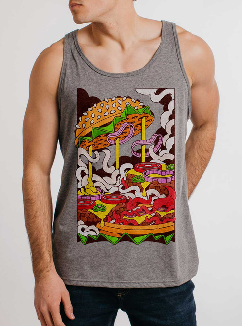 Cheeseburger - Multicolor on Heather Grey Triblend Mens Tank Top