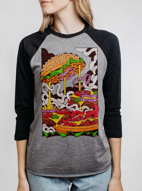 Cheeseburger - Multicolor on Heather Grey and Grey Triblend Womens Raglan