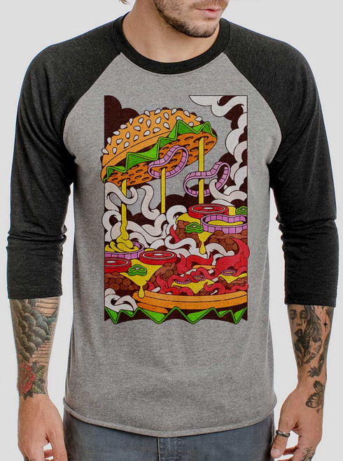 Cheeseburger - Multicolor on Heather Grey and Black Triblend Raglan