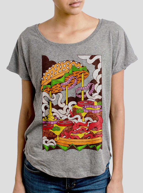 Cheeseburger - Multicolor on Heather Grey Triblend Womens Dolman T Shirt