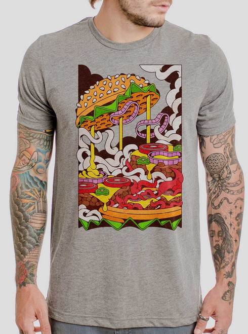 Cheeseburger - Multicolor on Heather Grey Triblend Mens T Shirt