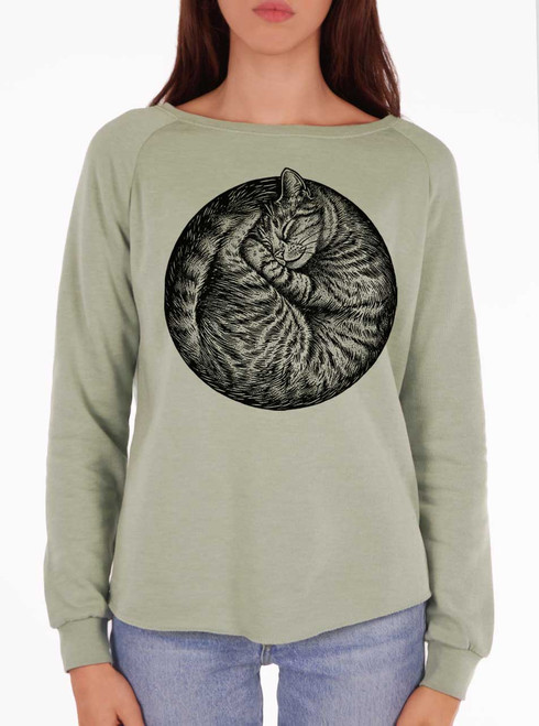 Cat Nap - Black on Sage Women's California Sweatshirt