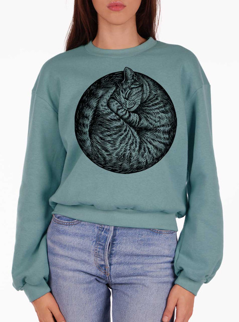 Cat Nap - Black on Arctic Women's Balloon Sleeve Sweatshirt