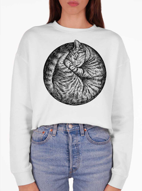 Cat Nap - Black on White Women's Cropped Sweatshirt