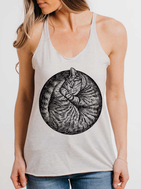 Cat Nap - Black on White Triblend Womens Racerback Tank Top
