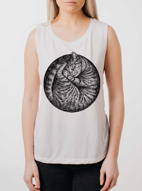 Cat Nap - Black on White Womens Muscle Tank