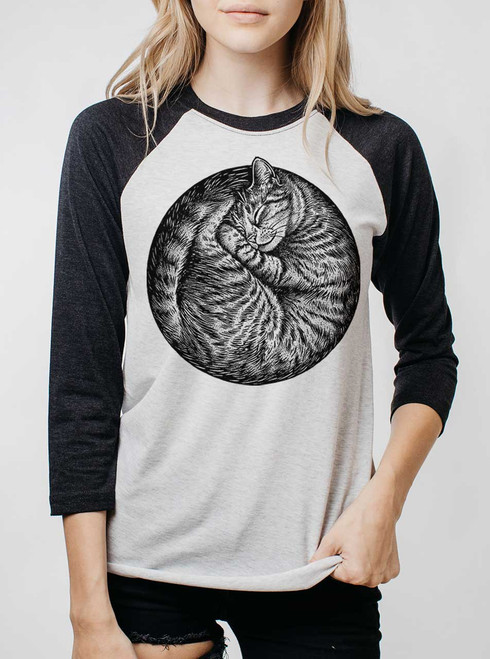 Cat Nap - Black on Heather White and Black Triblend Womens Raglan