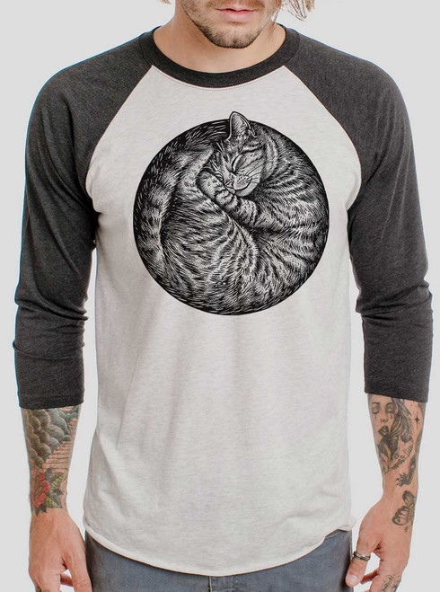 Cat Nap - Black on Heather White and Black Triblend Raglan