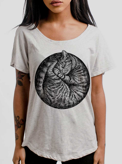 Cat Nap - Black on Heather White Triblend Womens Dolman T Shirt