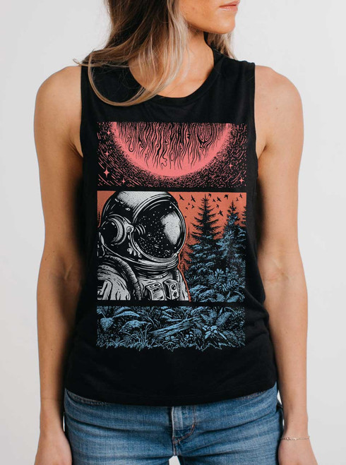 Worlds Away - Multicolor on Black Womens Muscle Tank