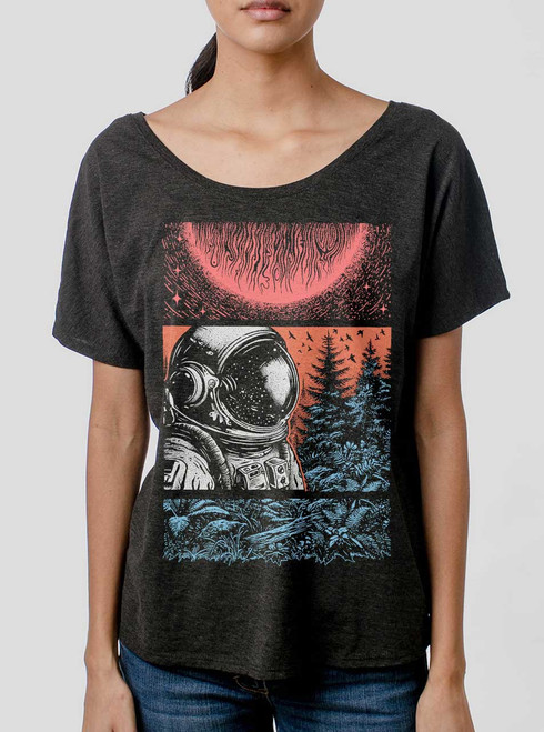 Worlds Away - Multicolor on Heather Black Triblend Womens Dolman T Shirt
