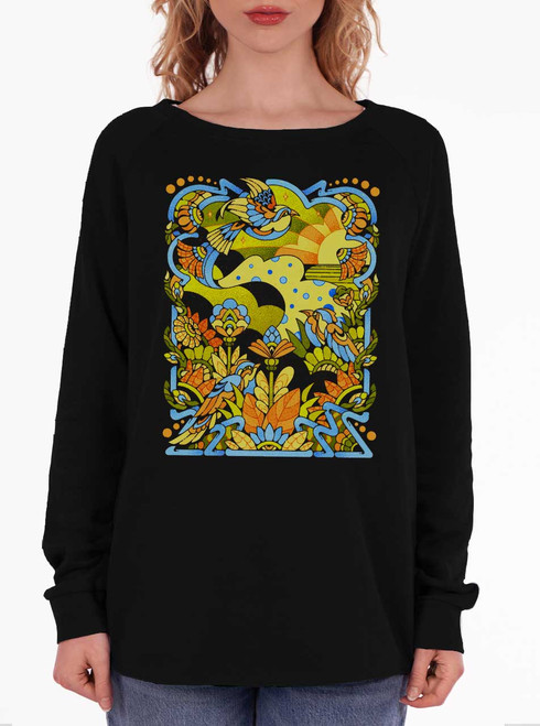 Bird Life - Multicolor on Black Women's California Sweatshirt