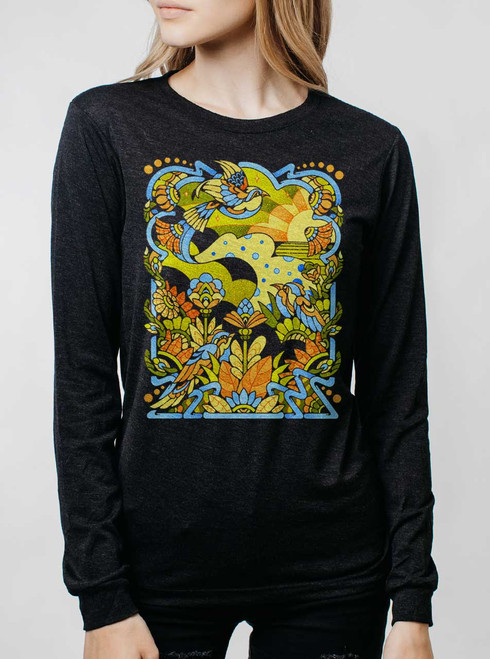 Bird Life - Multicolor on Heather Black Triblend Womens Long Sleeve