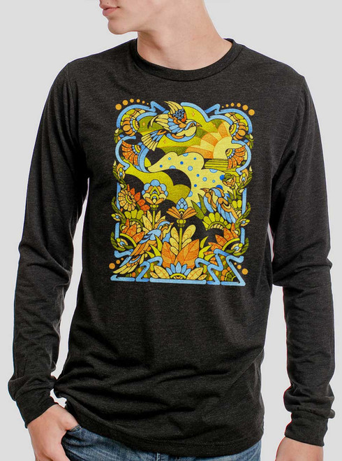 Bird Life - Multicolor on Heather Black Triblend Men's Long Sleeve