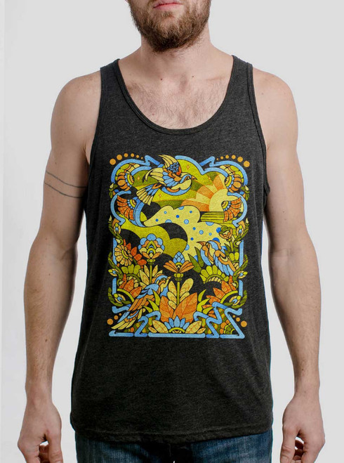 Bird Life - Multicolor on Heather Black Triblend Mens Tank Top