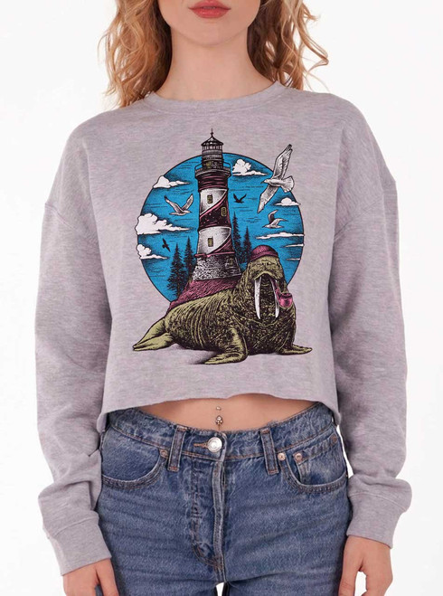 Sea Captain - Multicolor on Grey Heather Women's Cropped Sweatshirt