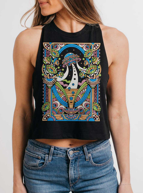 UAP - Multicolor on Black Womens Cropped Racerback Tank