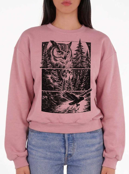 Night Hunter - Black on Blush Women's Balloon Sleeve Sweatshirt