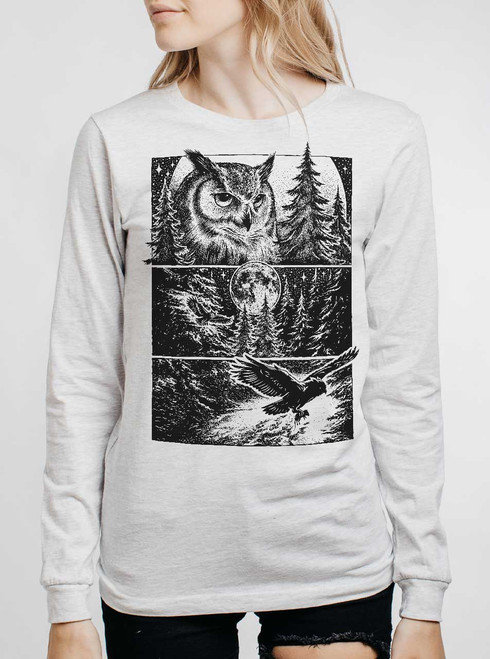 Night Hunter - Black on Heather White Triblend Womens Long Sleeve