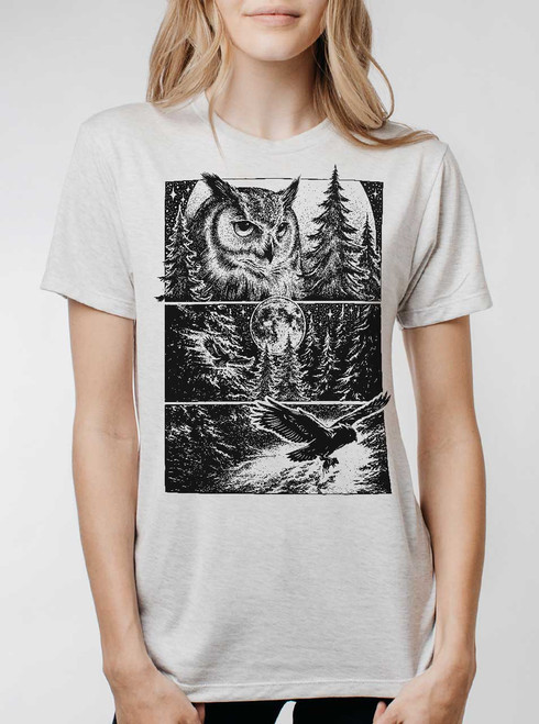 Night Hunter - Black on Heather White Triblend Womens Unisex T Shirt