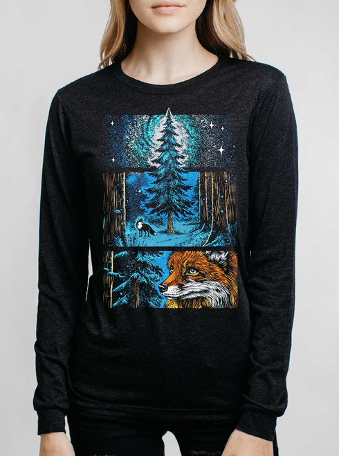 Whisper in the Woods - Multicolor on Heather Black Triblend Womens Long Sleeve