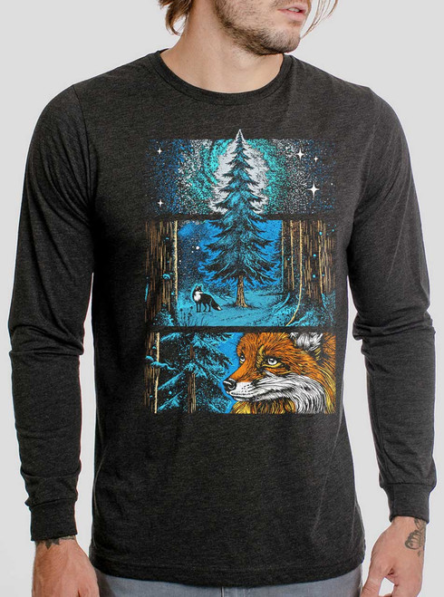 Whisper in the Woods - Multicolor on Heather Black Triblend Men's Long Sleeve
