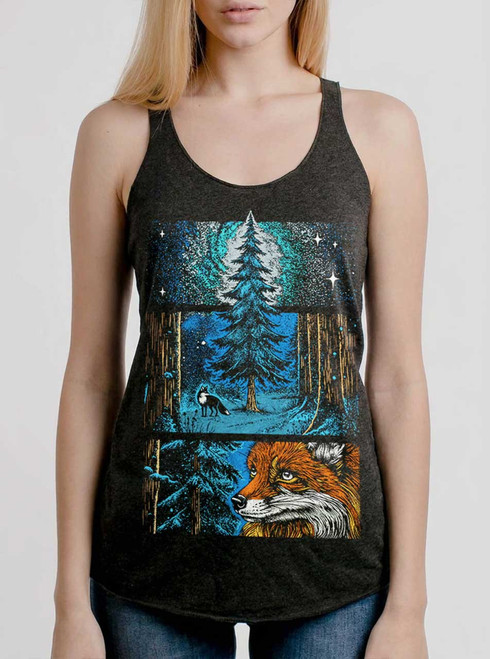 Whisper in the Woods - Multicolor on Heather Black Triblend Womens Racerback Tank Top