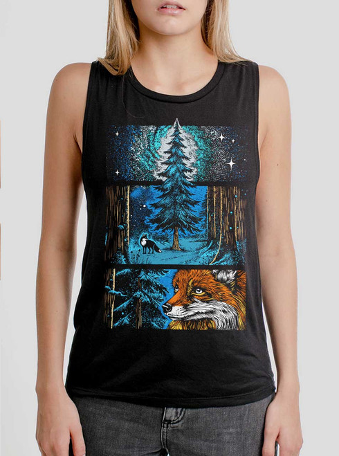 Whisper in the Woods - Multicolor on Black Womens Muscle Tank