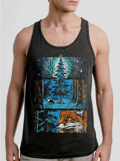 Whisper in the Woods - Multicolor on Heather Black Triblend Mens Tank Top