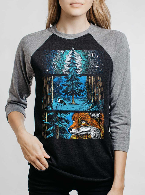 Whisper in the Woods - Multicolor on Heather Black and Grey Triblend Womens Raglan