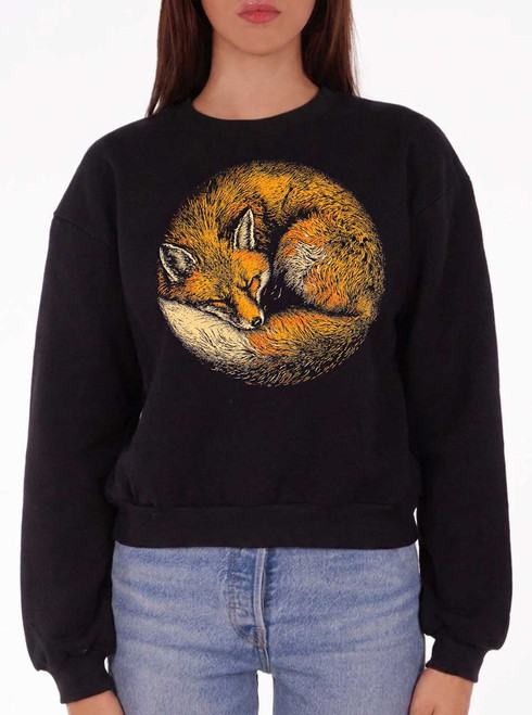 Fox Nap - Multicolor on Black Women's Balloon Sleeve Sweatshirt