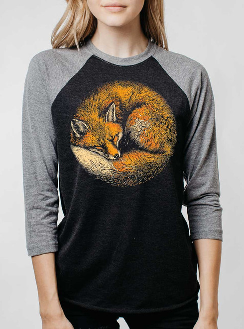 Fox Nap - Multicolor on Heather Black and Grey Triblend Womens Raglan