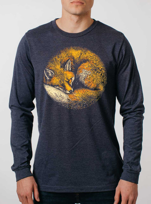 Fox Nap - Multicolor on Heather Navy Triblend Men's Long Sleeve