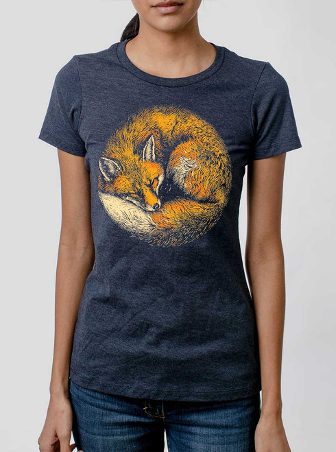 Fox Nap - Multicolor on Heather Navy Triblend Junior Womens T-Shirt