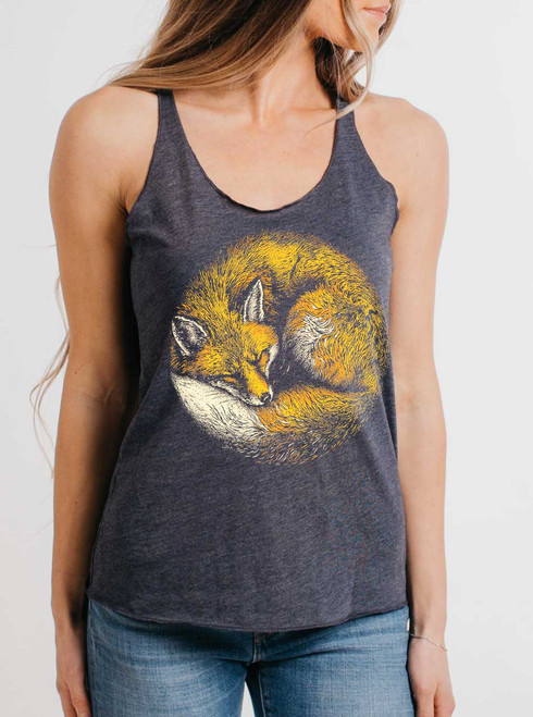 Fox Nap - Multicolor on Heather Navy Triblend Womens Racerback Tank Top
