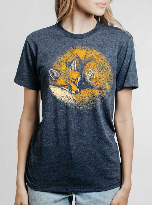 Fox Nap - Multicolor on Heather Navy Triblend Womens Unisex T Shirt