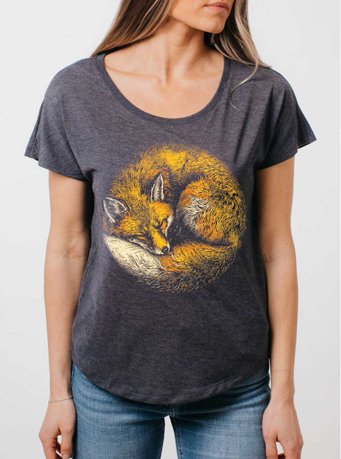 Fox Nap - Multicolor on Heather Navy Triblend Womens Dolman T Shirt